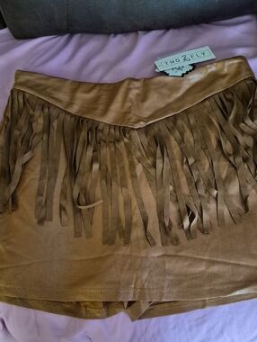 Two 2 Fly Brown Fringe Mini Skirt
